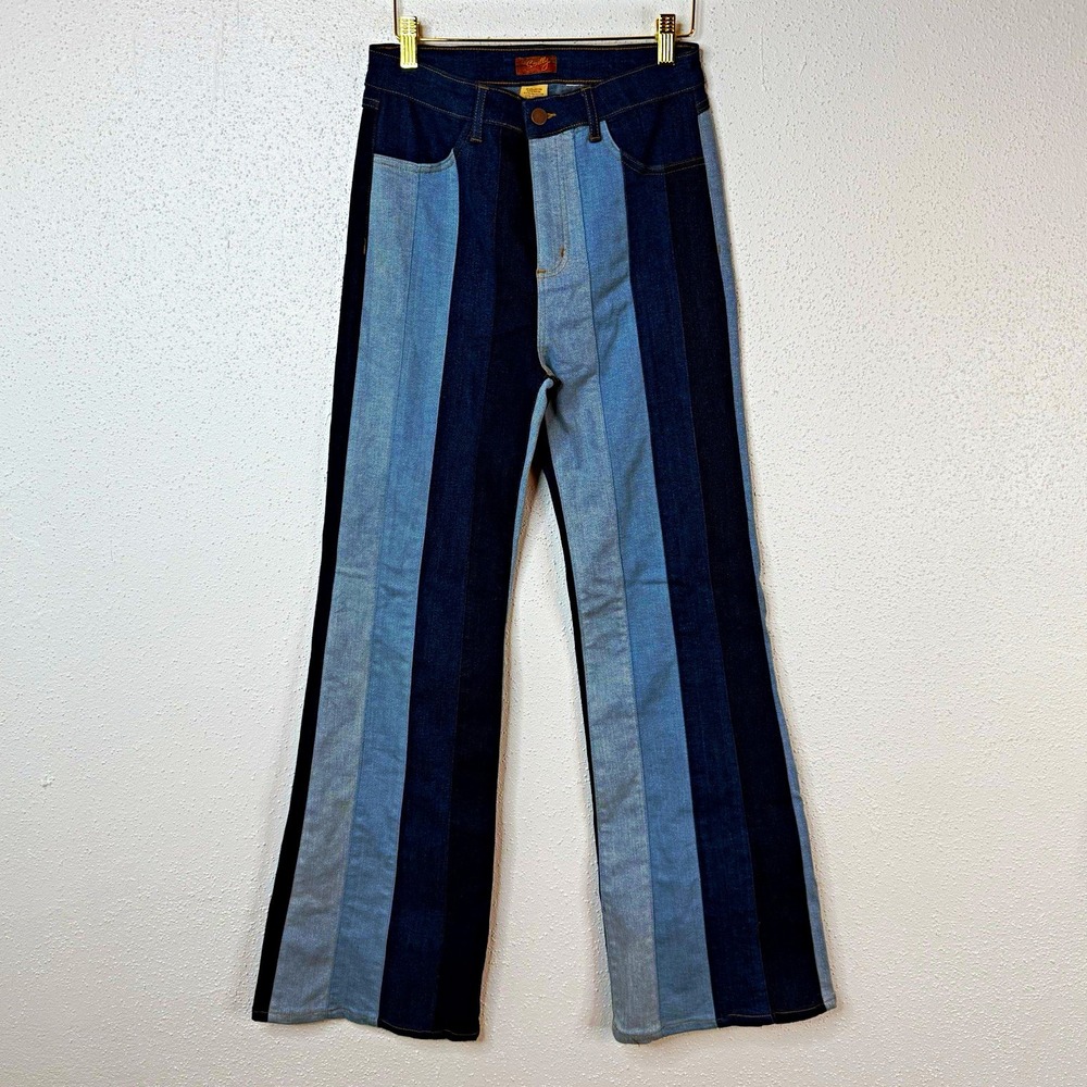 70's Boho Scully Striped Straight Leg Mid Rise 5-Pocket Button Jeans Size 8